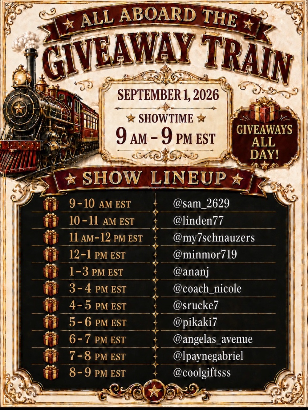 Vintage Train Giveaway Wall Art Poster - Brown